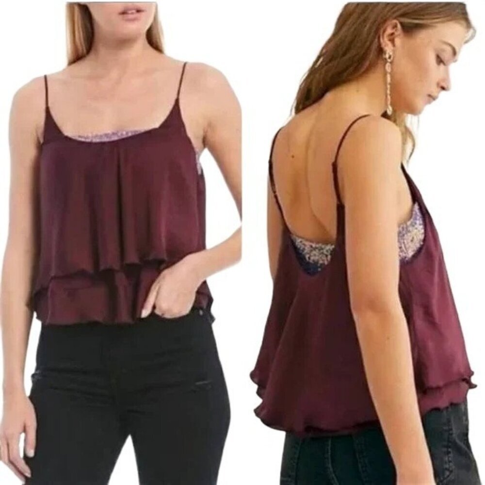 Free People Turn It On Purple Sequin Satin Cami